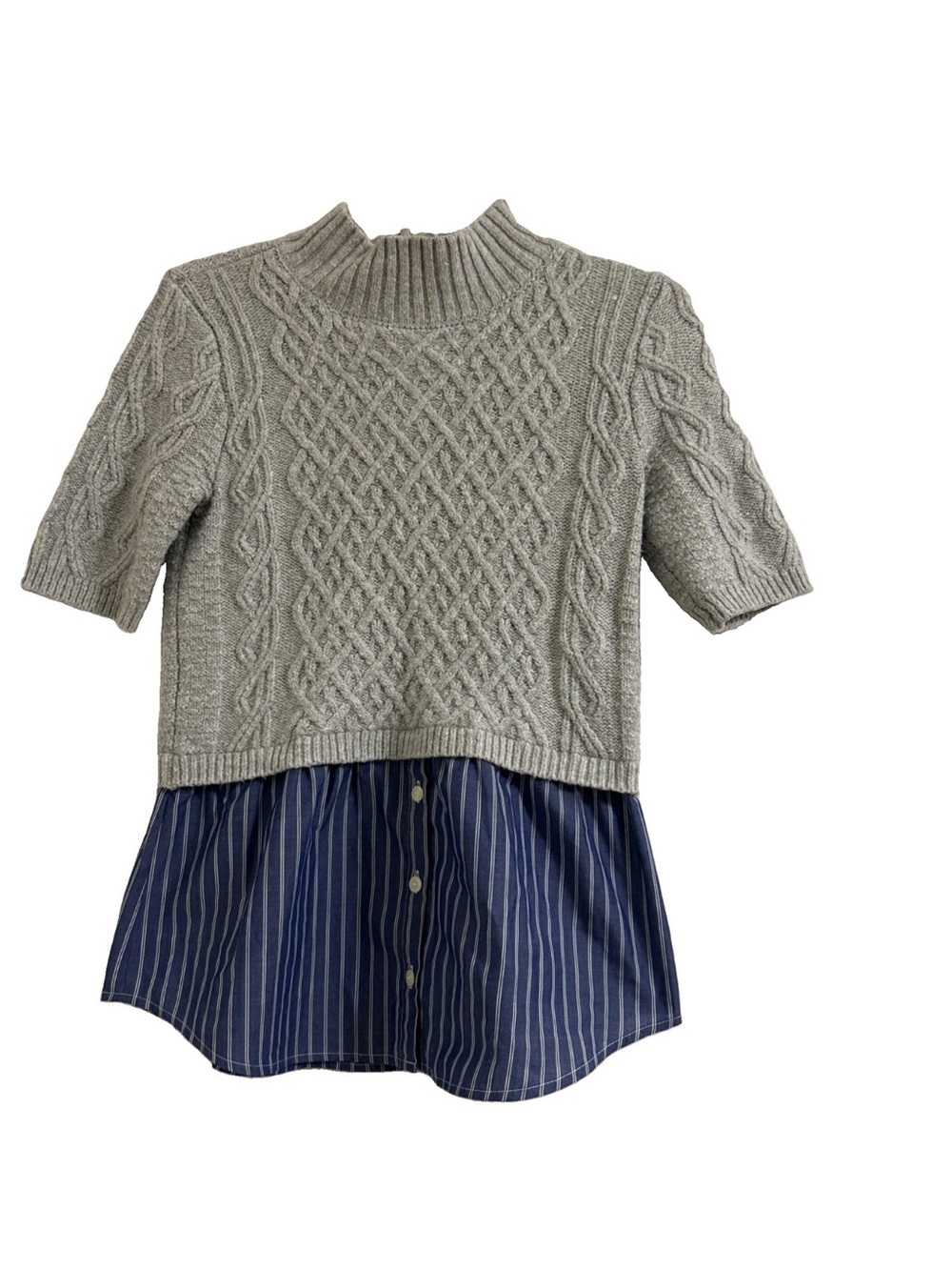 Maeve By Anthropologie Cable Knit Mock Neck Short Sleeve Sweater Sz XS